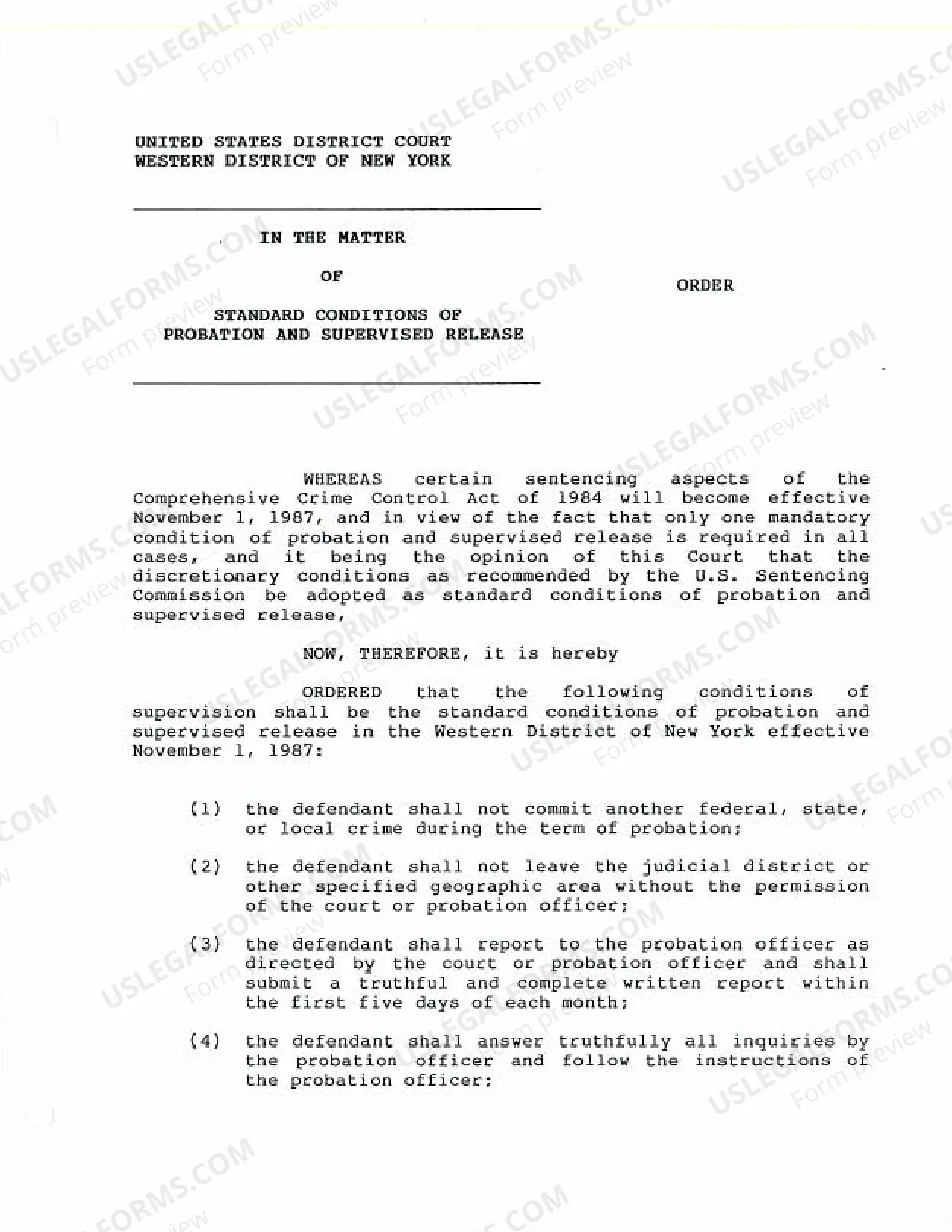 Preview PTPR-1987-11 Probation and Supervised Release (Standard Conditions), Nov. 5, 1987.pdf