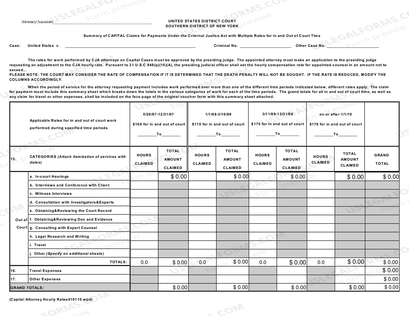 Preview Attorney Breakdown Form for Capital Cases