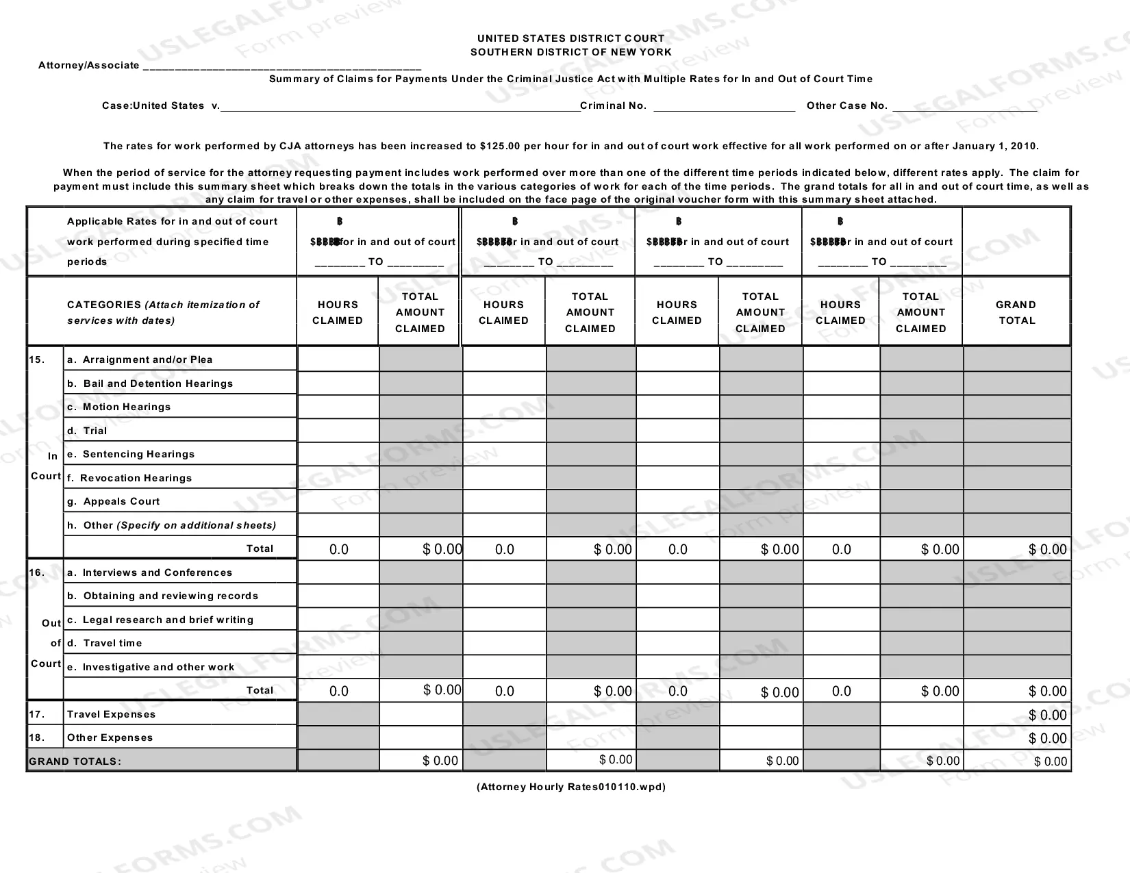 Preview Attorney Breakdown Form for Non-Capital Cases