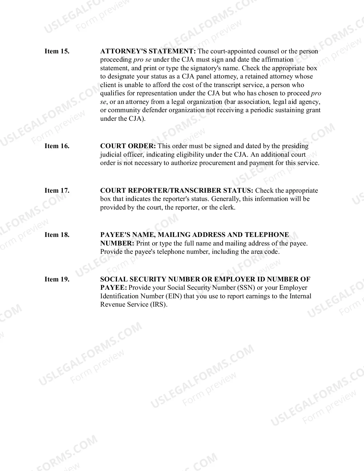 Preview CJA Form 24 Instructions
