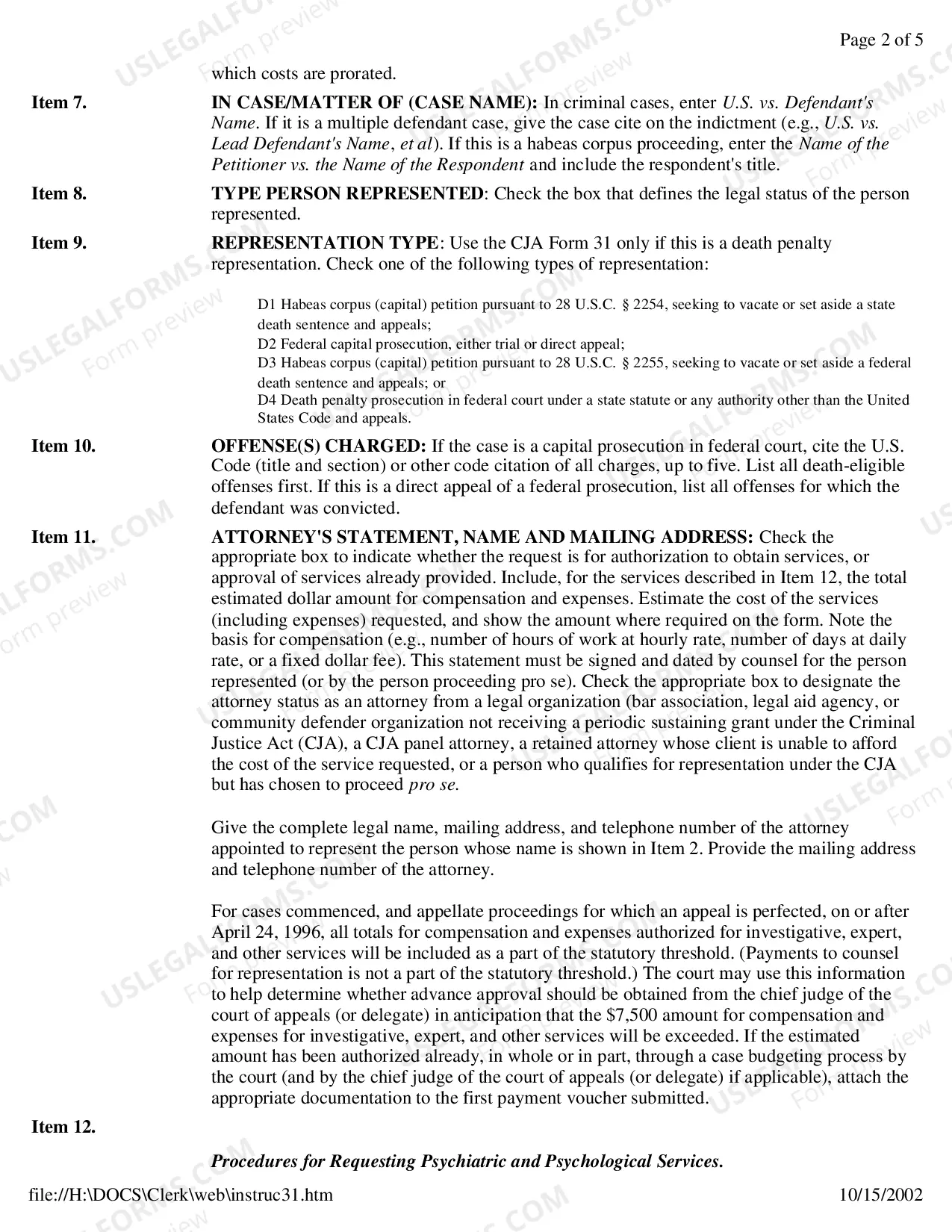 Preview CJA Form 31 Instructions