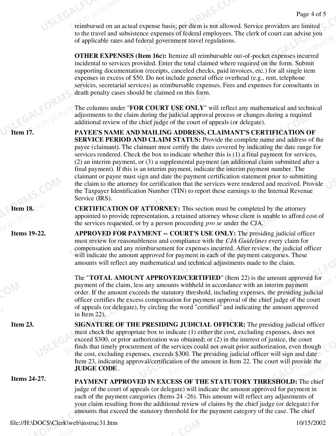 Preview CJA Form 31 Instructions