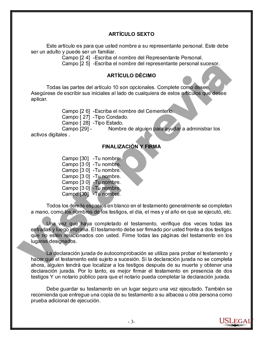 Preview Formulario de última voluntad y testamento legal para persona soltera sin hijos