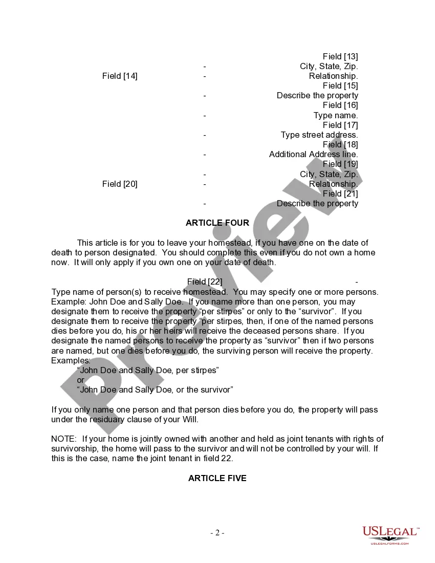 Preview Last Will and Testament for Single Person with No Children