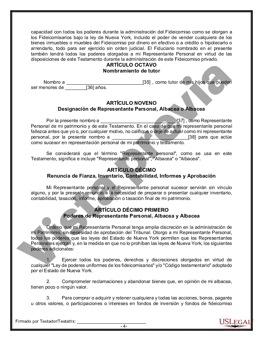 Preview Formulario Legal de Última Voluntad y Testamento para una Persona Soltera con Hijos Menores