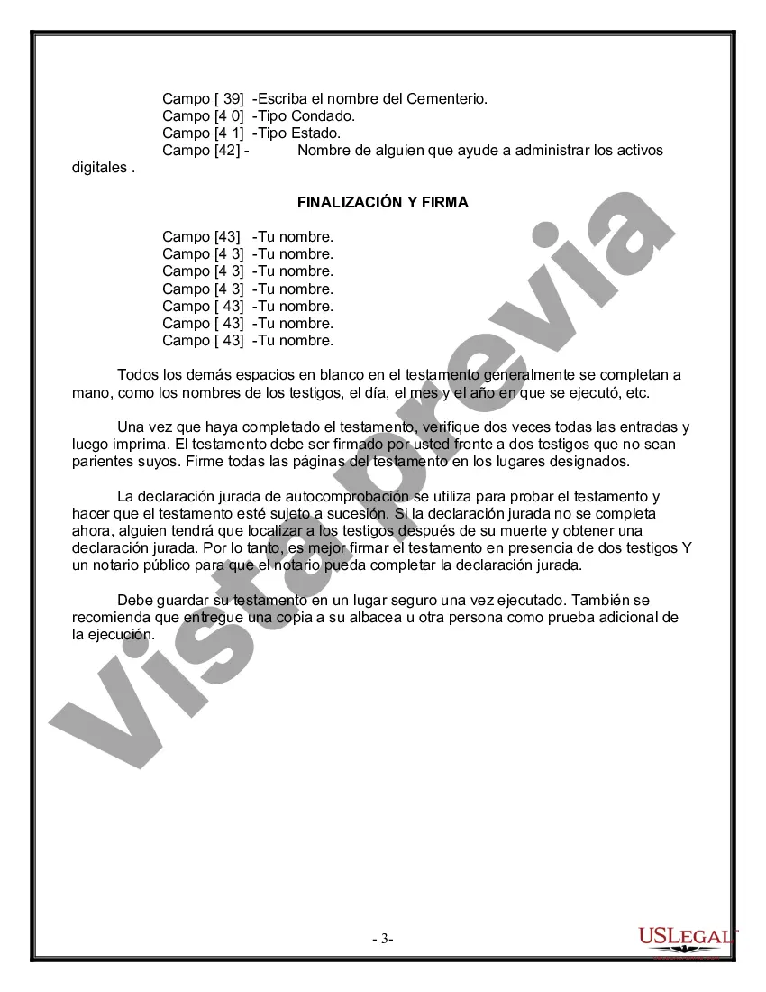 Preview Formulario Legal de Última Voluntad y Testamento para una Persona Soltera con Hijos Menores
