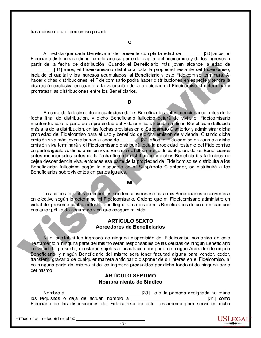 Preview Formulario Legal de Última Voluntad y Testamento para una Persona Soltera con Hijos Menores