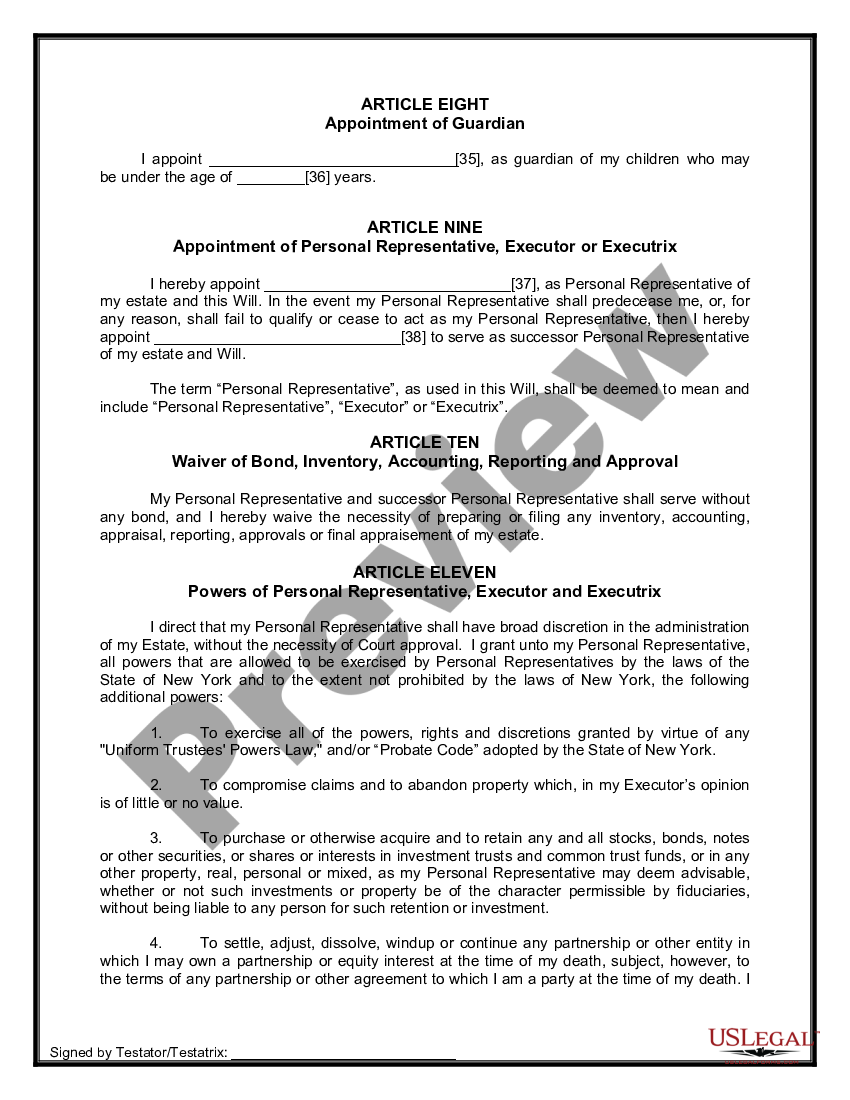 New York Legal Last Will And Testament Form For A Single Person With