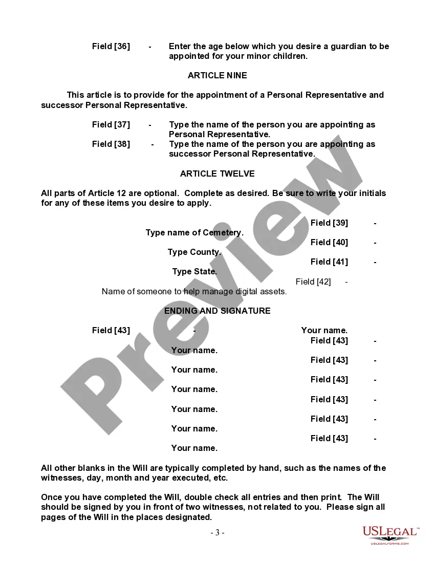 Preview Last Will and Testament for a Single Person with Minor Children