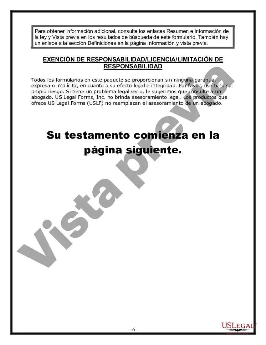 Preview Formulario Legal de Última Voluntad y Testamento para Persona Soltera con Hijos Adultos y Menores