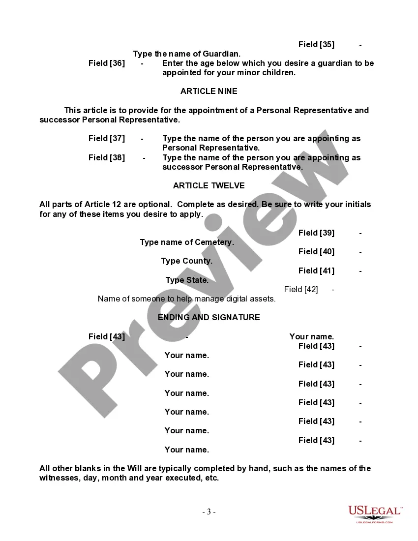 Preview Last Will and Testament for Single Person with Adult and Minor Children