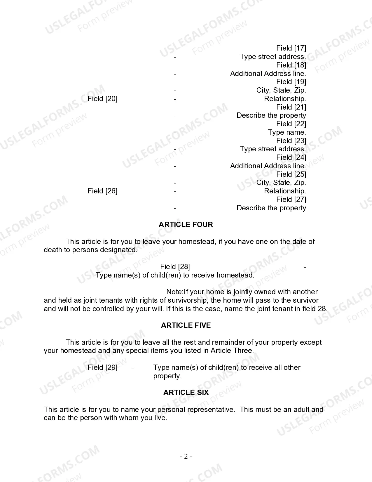 Preview Last Will and Testament for Single Person with Adult Children