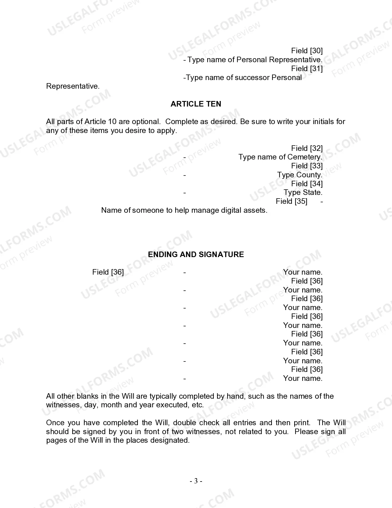 Preview Last Will and Testament for Single Person with Adult Children
