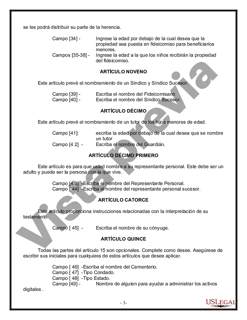 Preview Última voluntad y testamento legal para persona casada con hijos menores de edad de un matrimonio anterior