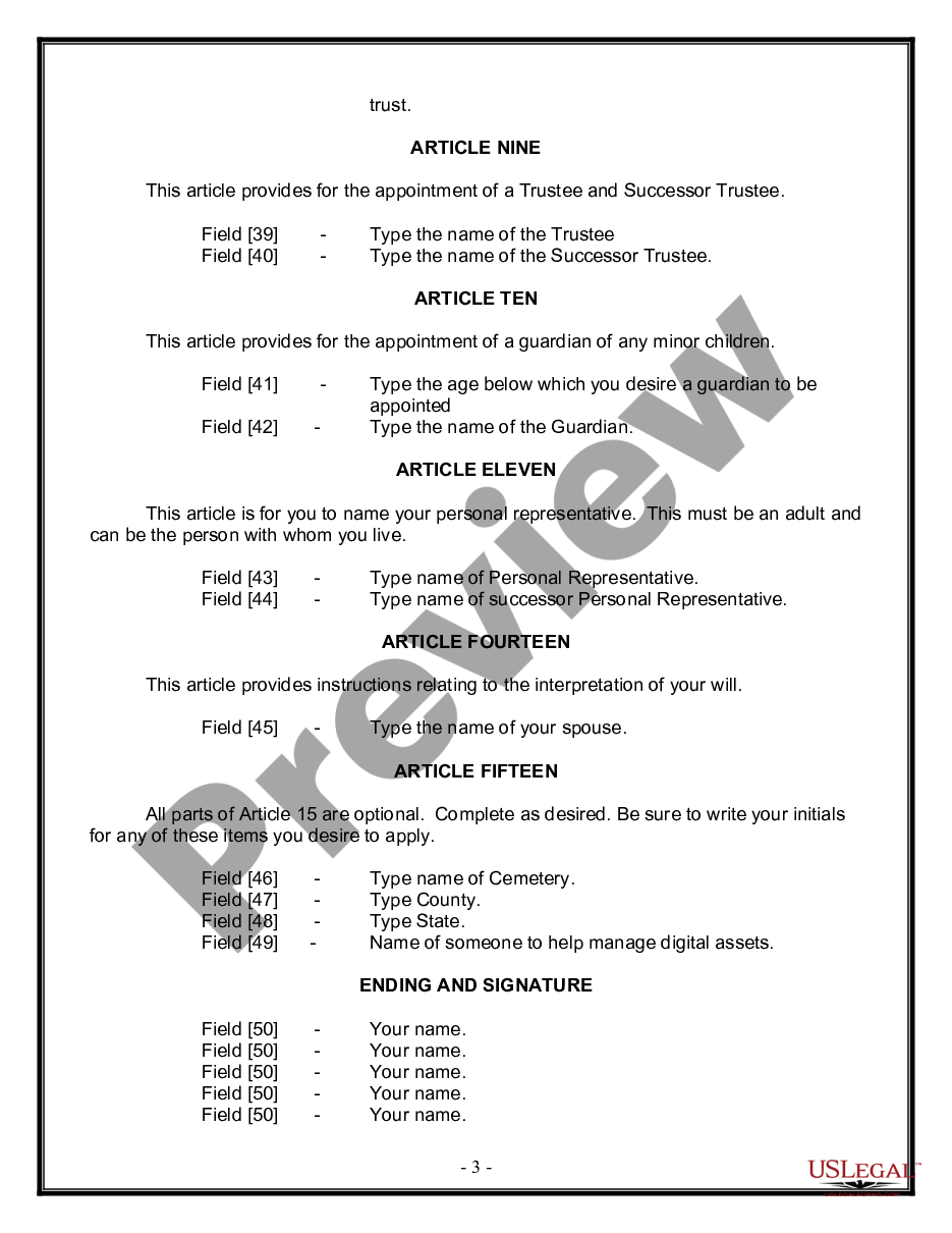 page 2 Legal Last Will and Testament for Married person with Minor Children from Prior Marriage preview