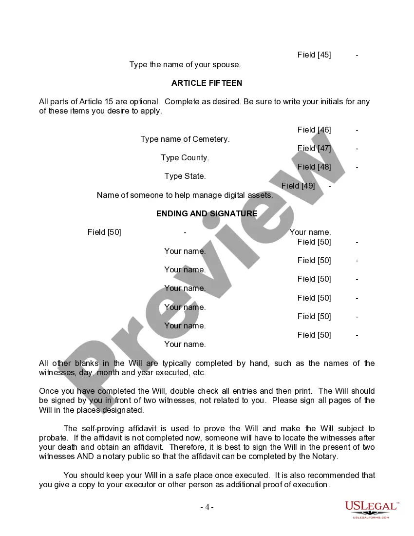 Preview Last Will and Testament for Married person with Minor Children from Prior Marriage
