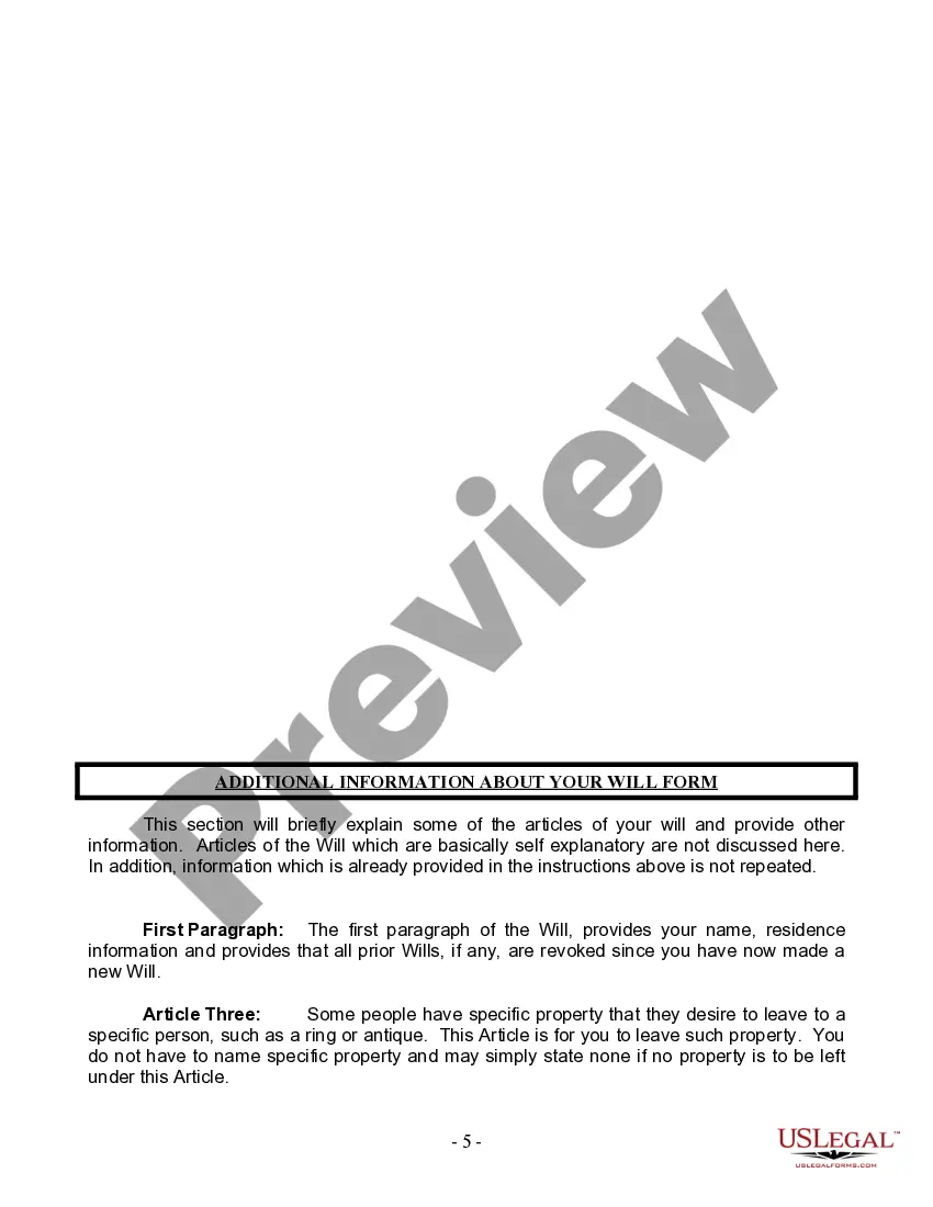 Preview Last Will and Testament for Married person with Minor Children from Prior Marriage