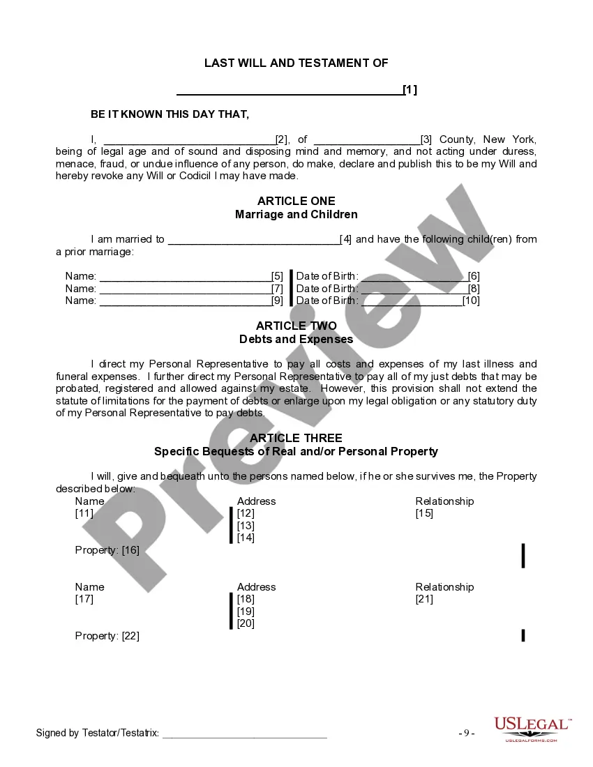 Preview Last Will and Testament for Married person with Minor Children from Prior Marriage