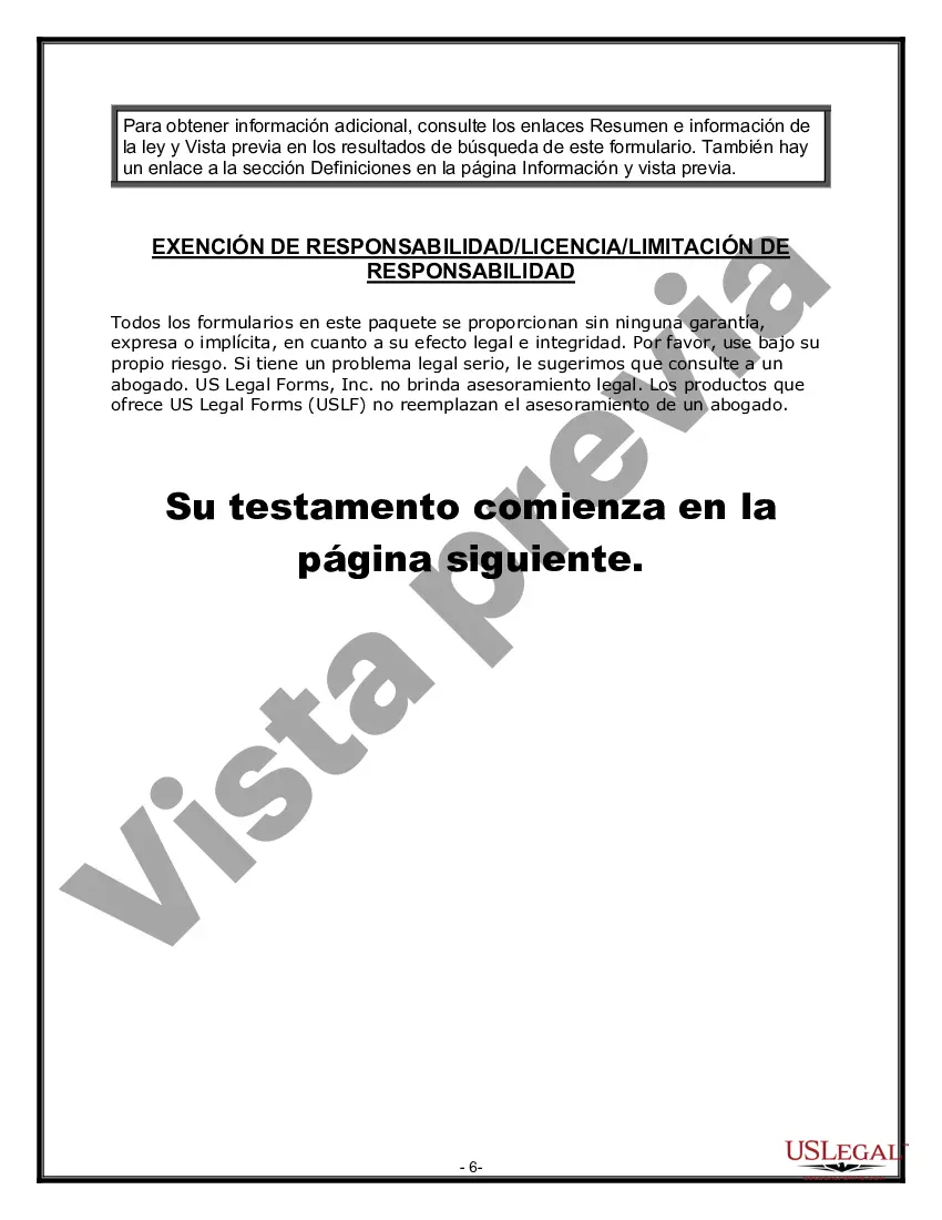 Preview Formulario de última voluntad y testamento legal para personas divorciadas que no se han vuelto a casar con hijos adultos