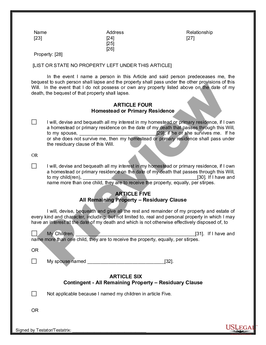 page 7 Legal Last Will and Testament Form for Married person with Adult Children from Prior Marriage preview