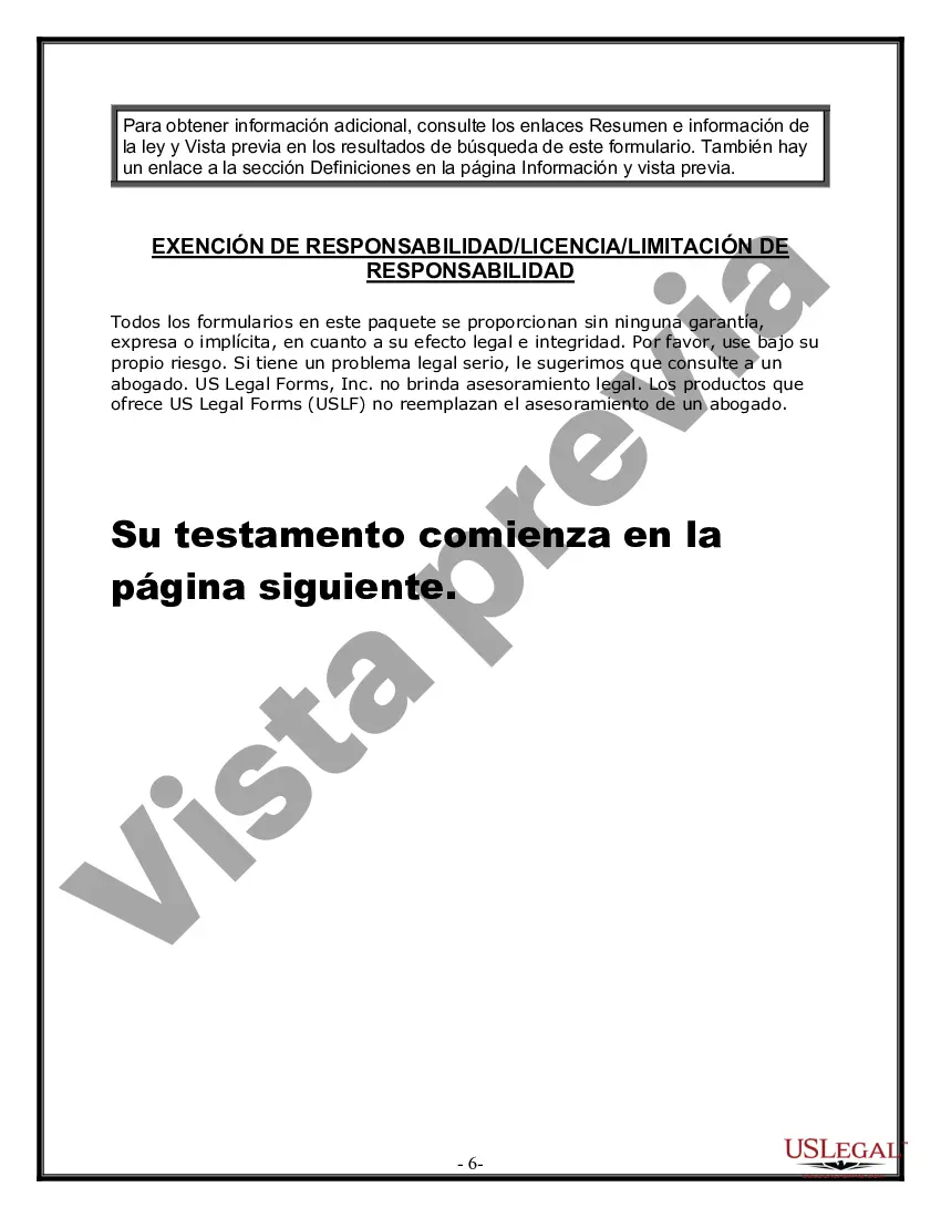 Preview Formulario de última voluntad y testamento legal para personas divorciadas que no se han vuelto a casar y no tienen hijos
