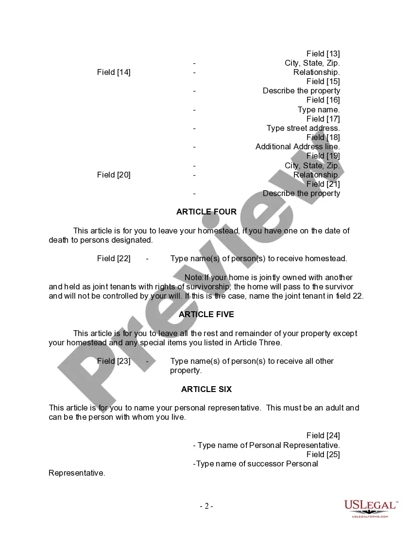 Preview Last Will and Testament for Divorced Person Not Remarried with No Children