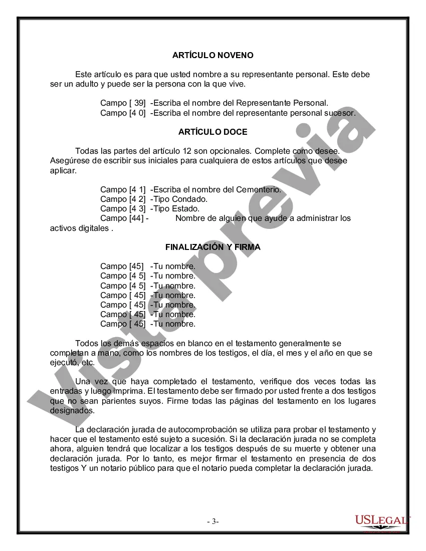 Preview Formulario de última voluntad y testamento legal para personas divorciadas que no se han vuelto a casar con hijos adultos y menores