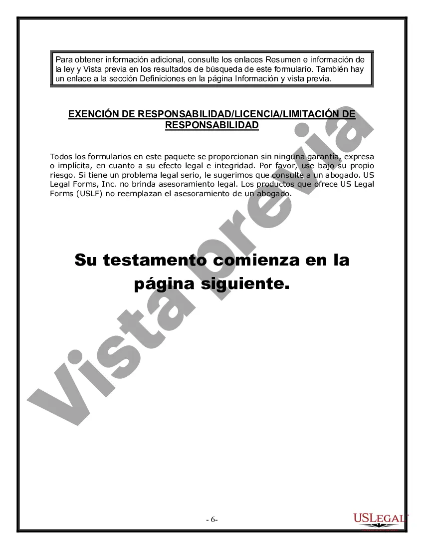 Preview Formulario de última voluntad y testamento legal para personas divorciadas que no se han vuelto a casar con hijos adultos y menores