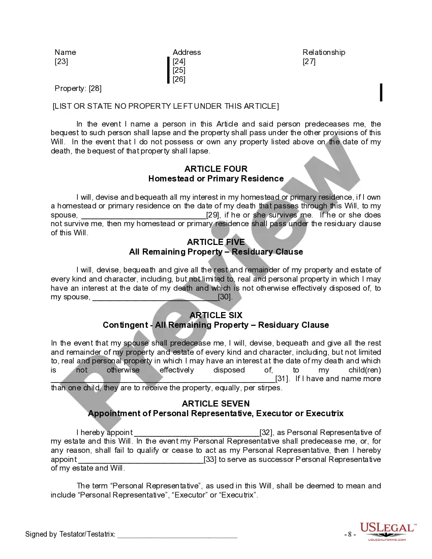 Preview Last Will and Testament for Married person with Adult Children