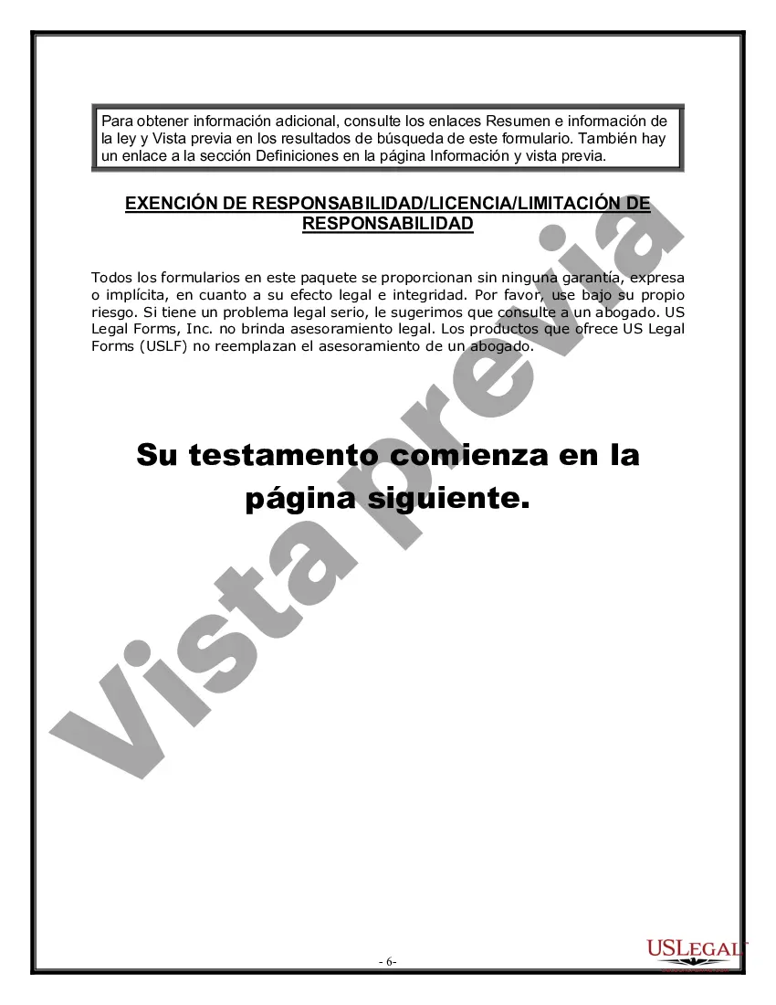 Preview Formulario de última voluntad y testamento legal para una persona casada sin hijos