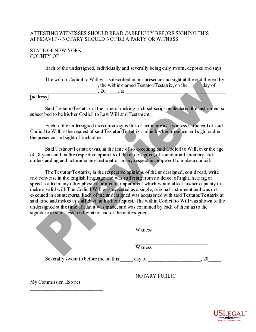 New York Codicil to Will Form for Amending Your Will Ny Will US New York Codicil to Will Form for Amending Your Will Ny Will US