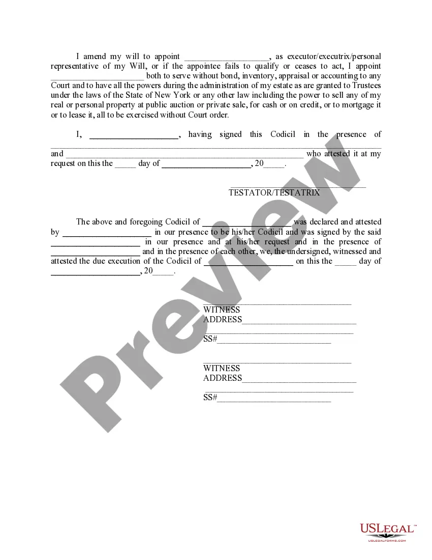 Get Codicil to Will Form for Amending Your Will - Will Changes or Amendments Preview Codicil to Will Form for Amending Your Will - Will Changes or Amendments