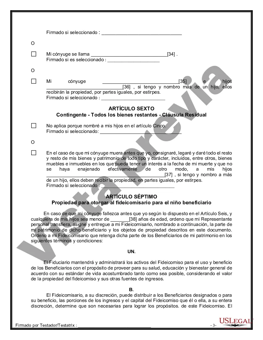 Preview Formulario Legal de Última Voluntad y Testamento para Persona Casada con Hijos Adultos y Menores de Matrimonio Anterior