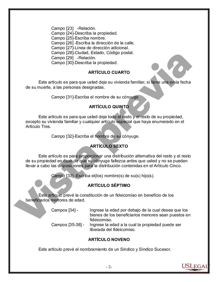 Preview Formulario Legal de Última Voluntad y Testamento para Persona Casada con Hijos Adultos y Menores
