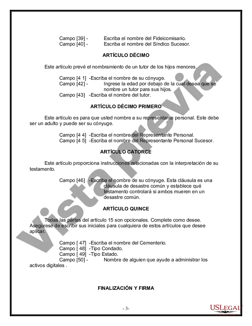 Preview Formulario Legal de Última Voluntad y Testamento para Persona Casada con Hijos Adultos y Menores