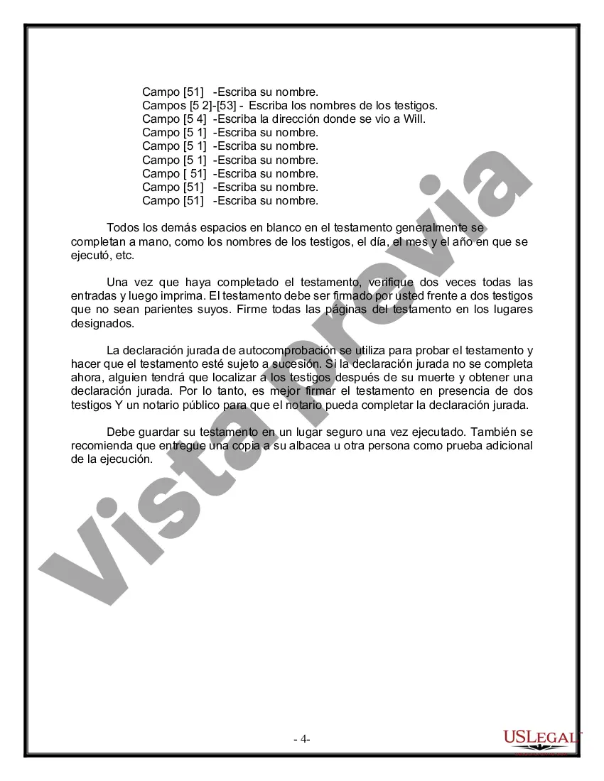 Preview Formulario Legal de Última Voluntad y Testamento para Persona Casada con Hijos Adultos y Menores