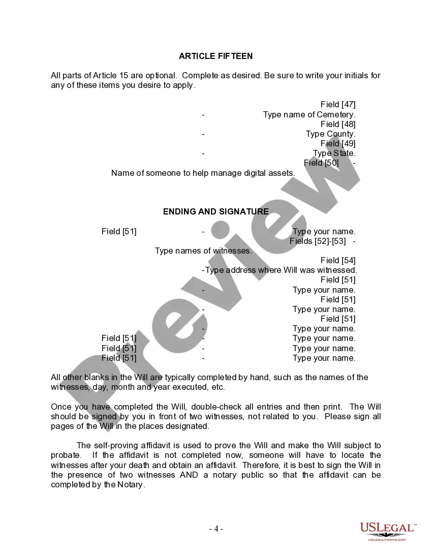 Preview Last Will and Testament for Married Person with Adult and Minor Children