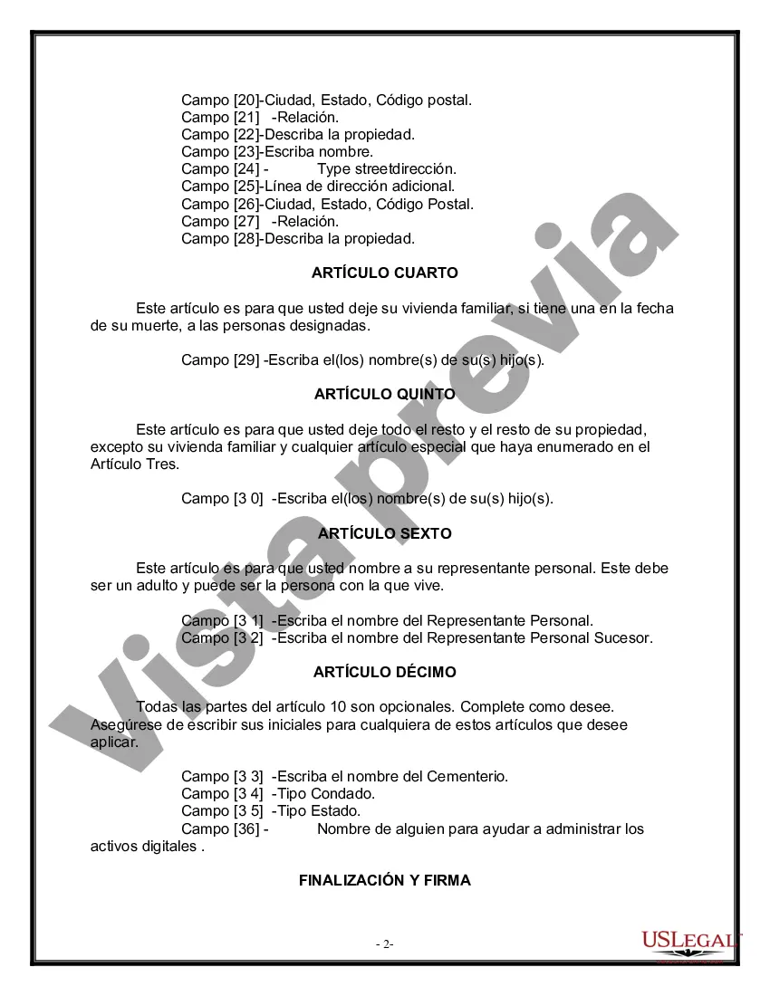 Preview Formulario de testamento y última voluntad legal para viuda o viudo con hijos adultos