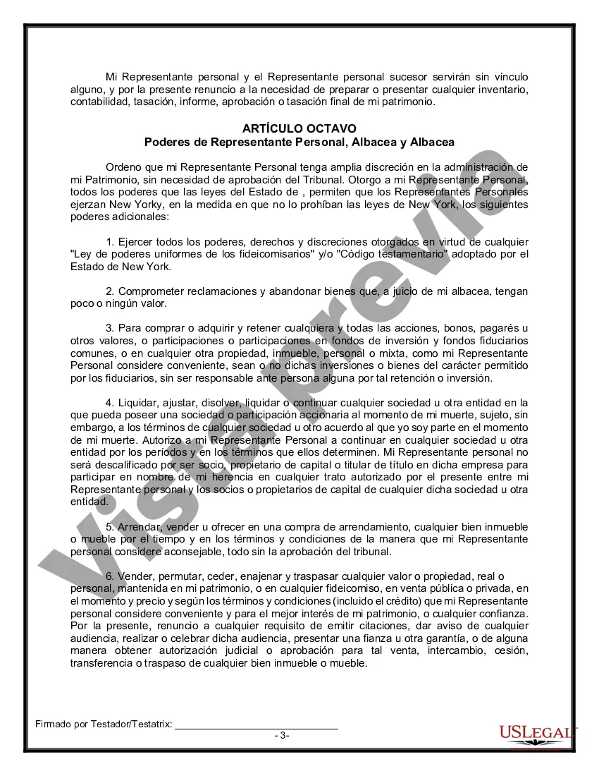 Preview Formulario de testamento y última voluntad legal para viuda o viudo con hijos adultos