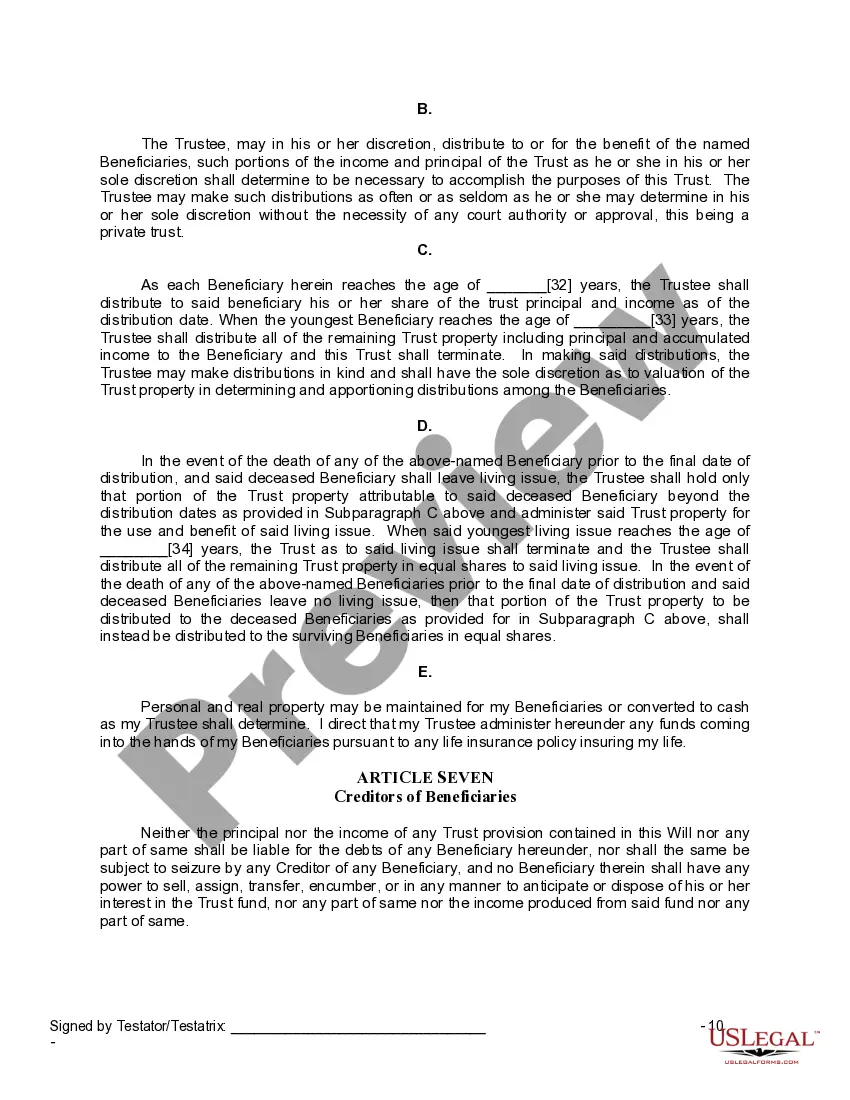 Preview Last Will and Testament for Widow or Widower with Minor Children