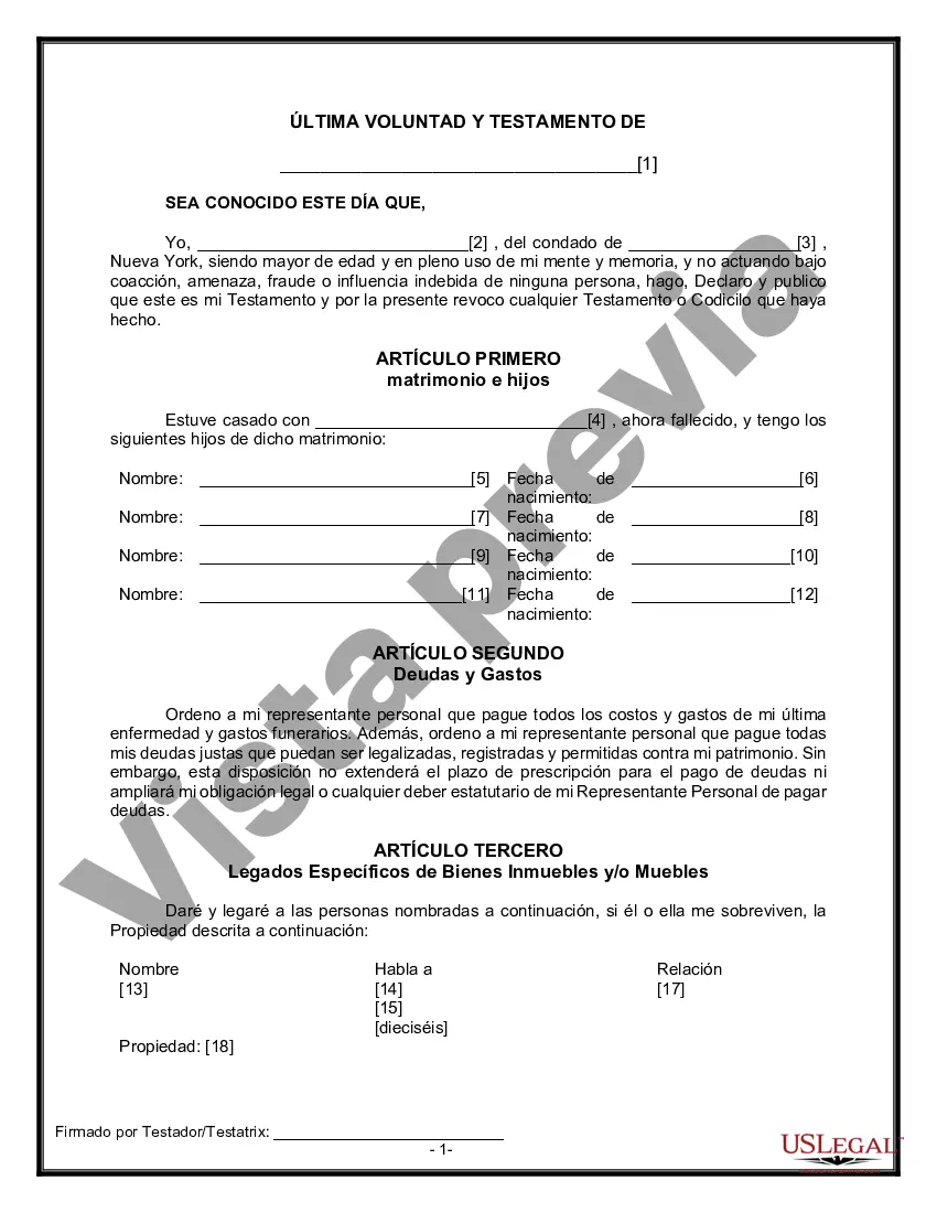 Get Formulario Legal de Última Voluntad y Testamento para una Viuda o Viudo con Hijos Adultos y Menores Preview Formulario Legal de Última Voluntad y Testamento para una Viuda o Viudo con Hijos Adultos y Menores
