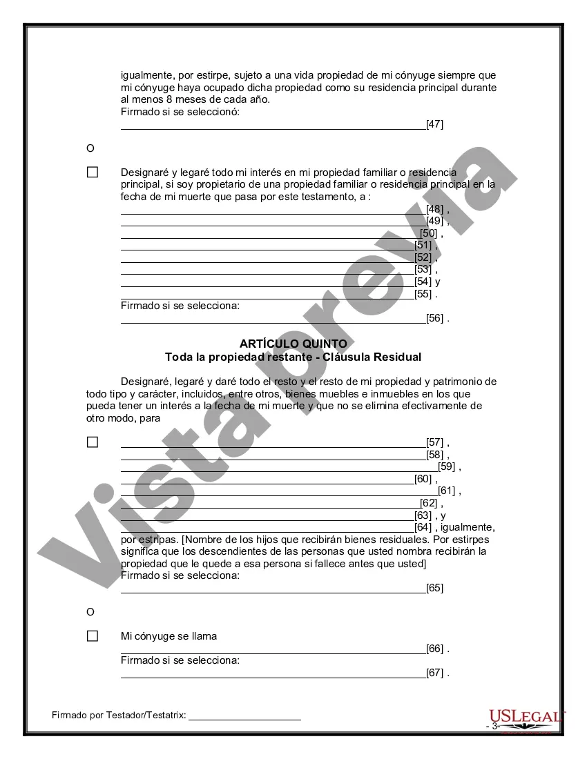 Preview Formulario Legal de Última Voluntad y Testamento para Persona Divorciada y Recasada con Hijos Míos, Tuyos y Nuestros
