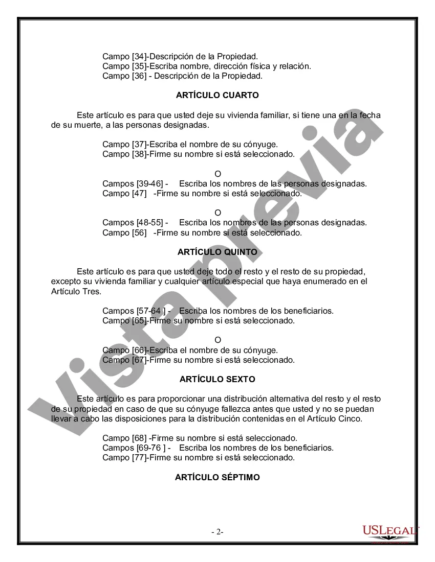 Preview Formulario Legal de Última Voluntad y Testamento para Persona Divorciada y Recasada con Hijos Míos, Tuyos y Nuestros