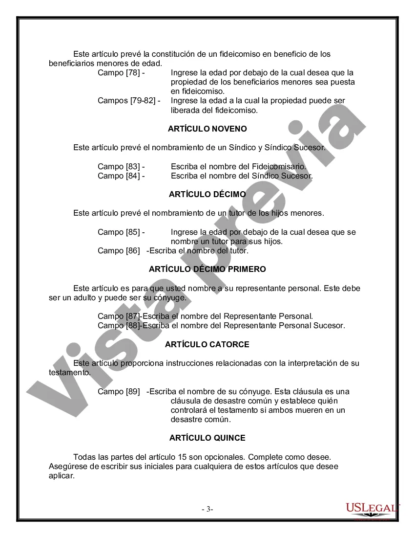 Preview Formulario Legal de Última Voluntad y Testamento para Persona Divorciada y Recasada con Hijos Míos, Tuyos y Nuestros