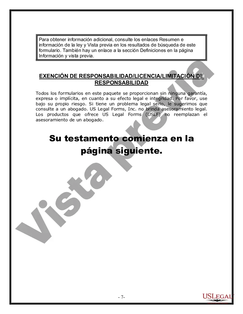 Preview Formulario Legal de Última Voluntad y Testamento para Persona Divorciada y Recasada con Hijos Míos, Tuyos y Nuestros