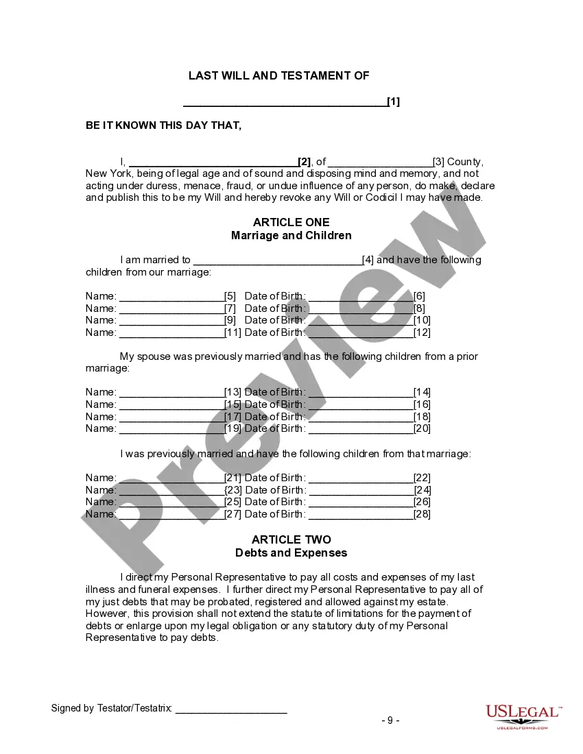 Preview Last Will and Testament for Divorced and Remarried Person with Mine, Yours and Ours Children