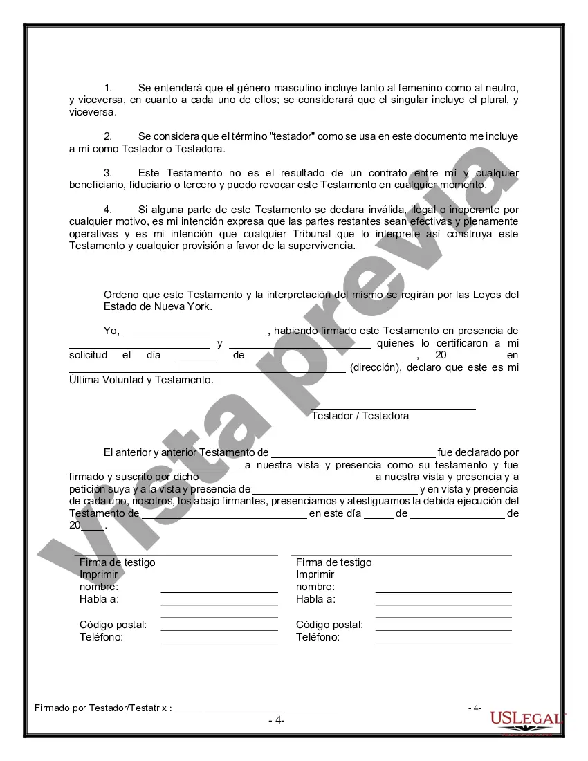 Preview Último testamento legal y formulario de testamento con todos los bienes en fideicomiso llamado testamento invertido