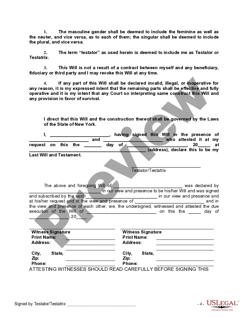 Preview Last Will and Testament with All Property to Trust called a Pour Over Will