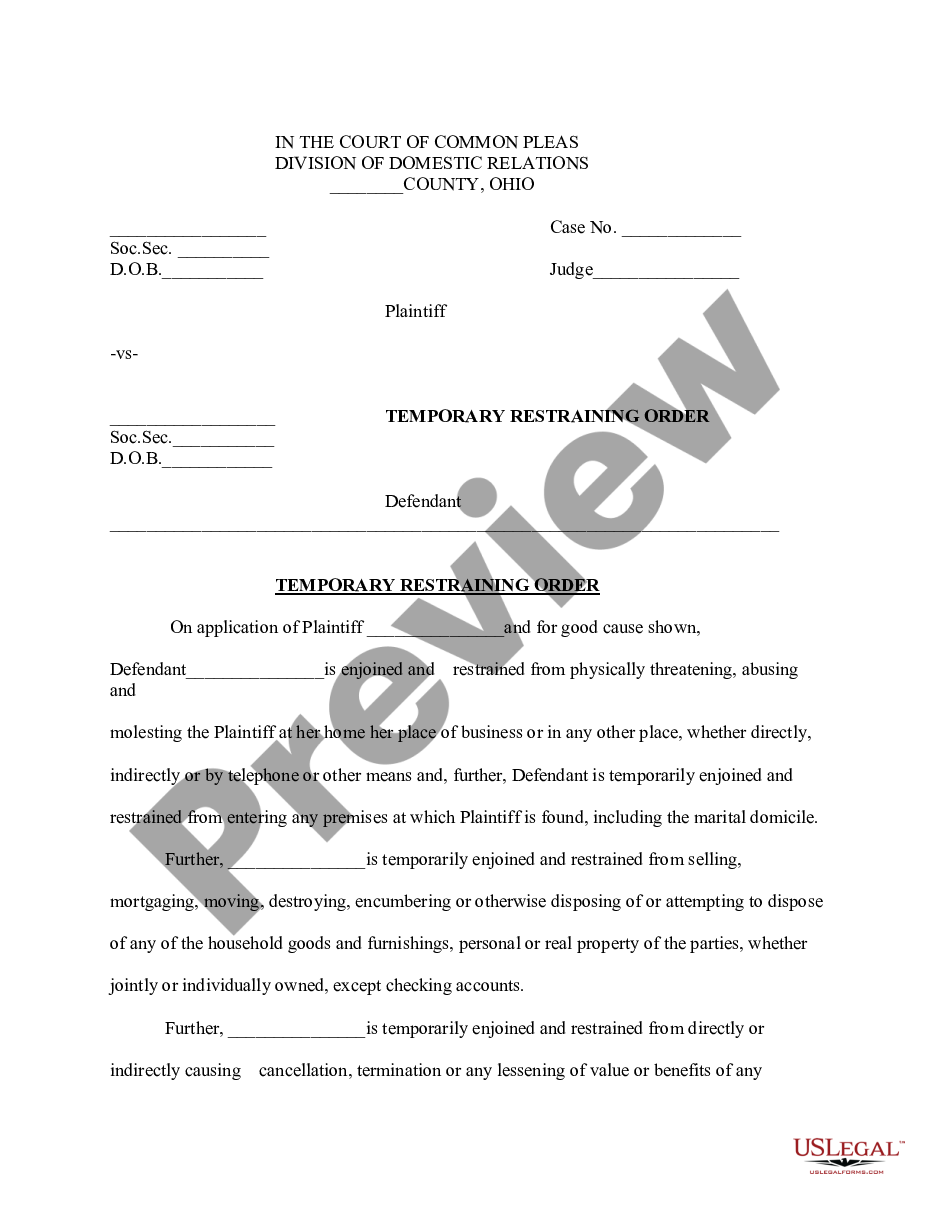 form Temporary Restraining Order preview