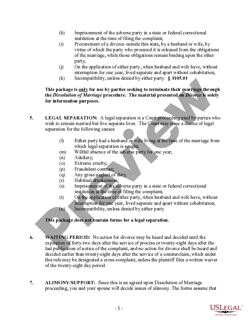 Preview Ohio No-Fault Uncontested Agreed Divorce Package for Dissolution of Marriage with Adult Children and with or without Property and Debts